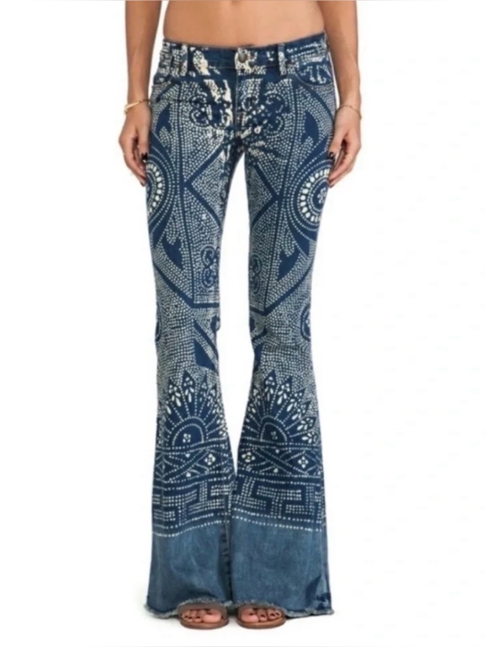 Free People Discharge Bali Bleached Flared Bell Bottoms Denim Jeans Sz 29?